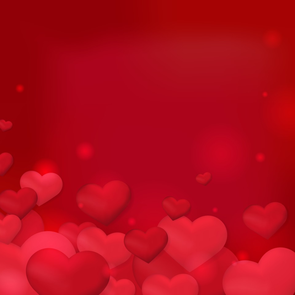 Red 3D Hearts Romantic Background - Valentine's Day Love Theme Vector ...