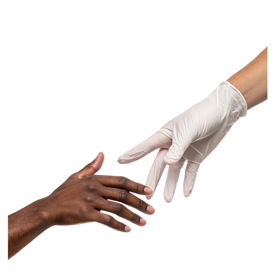 Human Connection in Healthcare Bare Hand Reaching for Gloved Medical ...