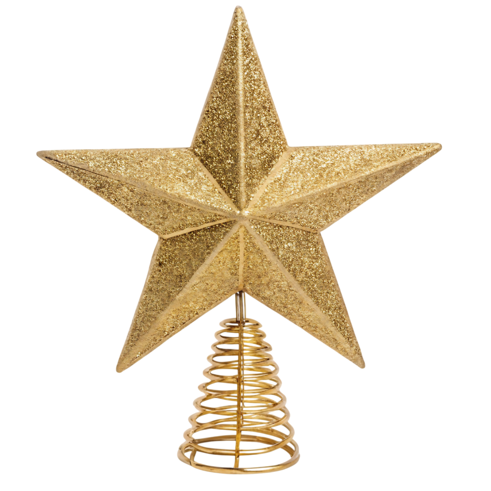 Shimmering Gold Glitter Star Tree Topper Realistic Christmas Ornament ...