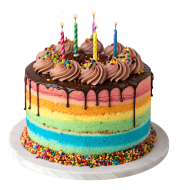 Colorful Rainbow Layer Cake with Chocolate Drip and Birthday Candles ...